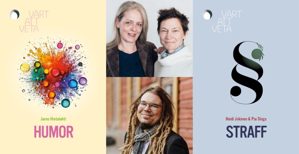 Collage med omslagen till Humor och Straff samt författarna