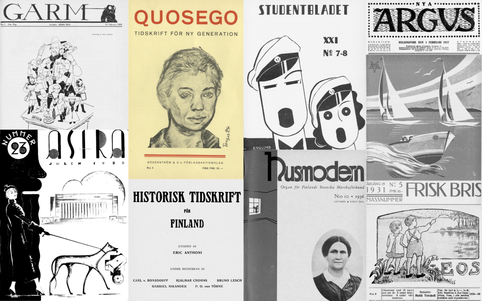 Collage med gamla tidskriftsomslag