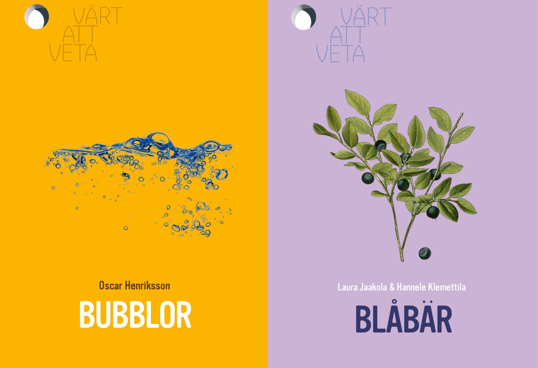 bildcollage med omslagen Bubblor respektive Blåbär