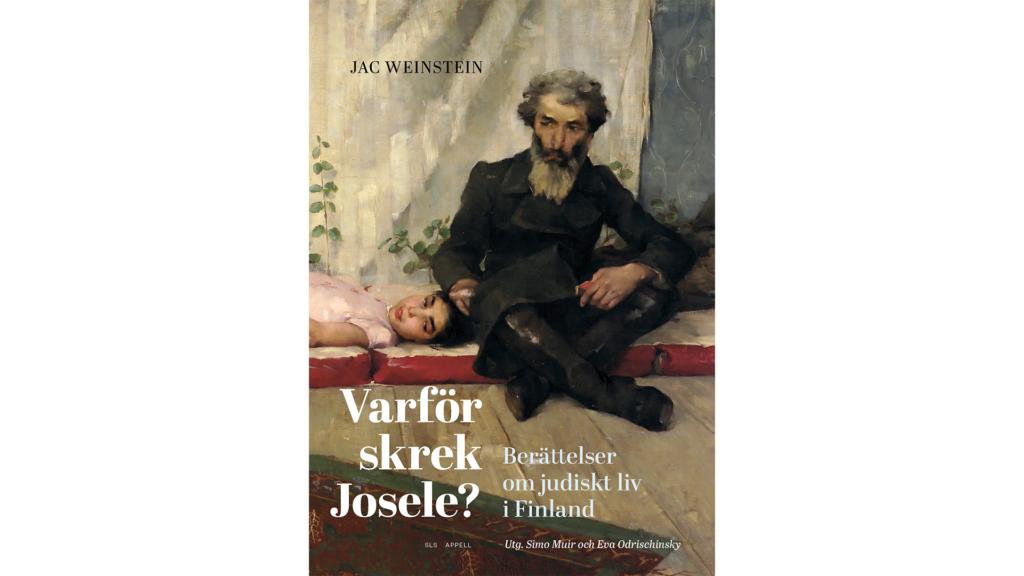 Målning av en äldre man med grått hår och skägg som sitter tänkande på golvet bredvid en liggande ung flicka i rosa klänning, med en sliten vägg och växt i bakgrunden.