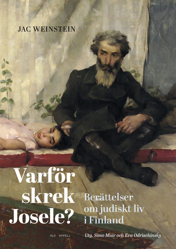Målning av en äldre man med grått hår och skägg som sitter tänkande på golvet bredvid en liggande ung flicka i rosa klänning, med en sliten vägg och växt i bakgrunden.